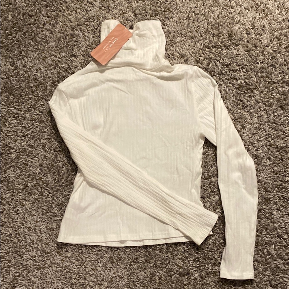 White Ribbed Turtleneck Top